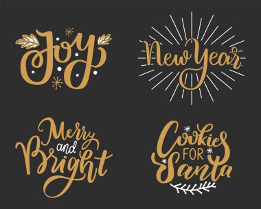 Sevinçleri, yeni yıl, neşeli ve parlak, çerezleri Noel şenlikli selamlar için kış sezonu ile kaligrafi parmak istiyor. Xmas, kartpostallar siyah harflerle