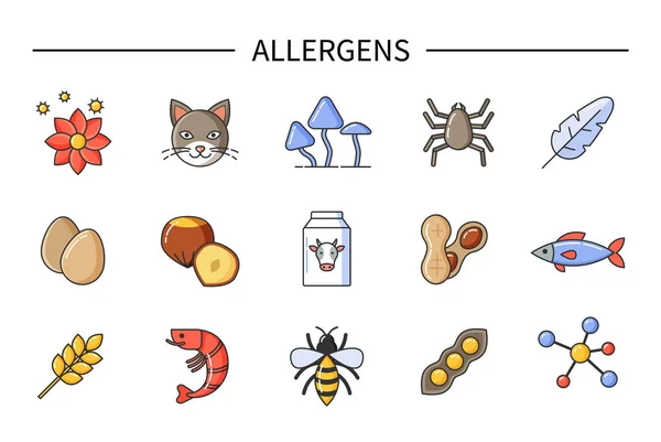 Alérgenos Causando Alergia, Alimentos e Meio Ambiente — Vetor de Stock