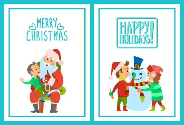 Feliz Natal Boas Festas Posters Set Kids — Vetor de Stock