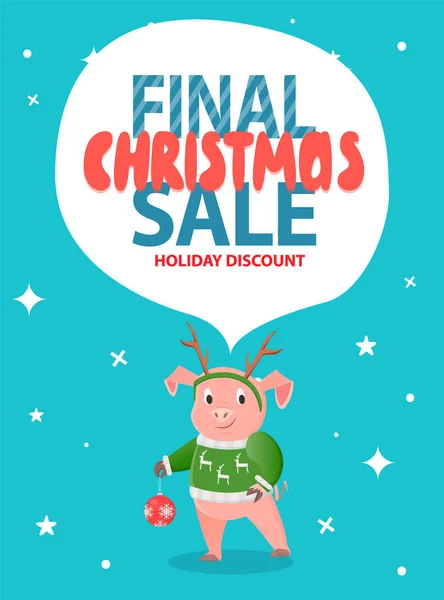 Final Christmas Sale Holiday Discount Pig in Green — Stock Vector