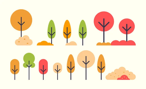 Set van herfst bomen iconen in vlakke stijl. Herfst — Stockvector