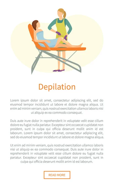 Depilation Poster Woman Lying on Cosmetician Chair — Stock Vector