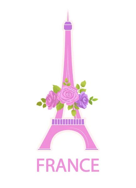 Torre Eiffel Viagens Mundo Famoso Visão e Flores — Vetor de Stock