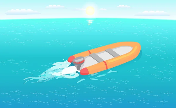 Barca gonflabilă de salvare navighează în apele albastre adânci — Vector de stoc
