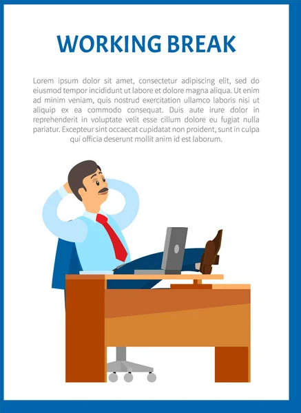 Jefe de descanso de trabajo Descanso en piernas de oficina en la mesa — Vector de stock