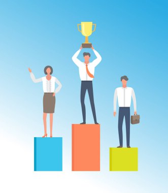 İnsanlar kazanan podyum izole vektör işadamı