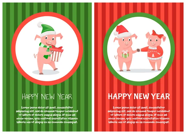 Gratulacje karta nowy rok 2019 Piggy wektor — Wektor stockowy