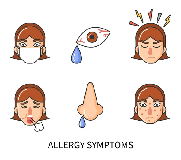 Sintomas alérgicos da pessoa que sofre de dor —  Vetores de Stock