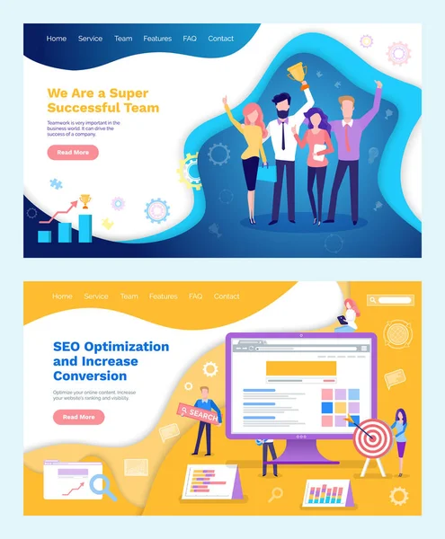 Seo Optimización Aumento Conversión Exitosa Equipo Sosteniendo Premio Vector Trabajo — Vector de stock