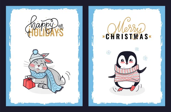 Chtistmas Saludo Postal con Clipart Animales — Vector de stock