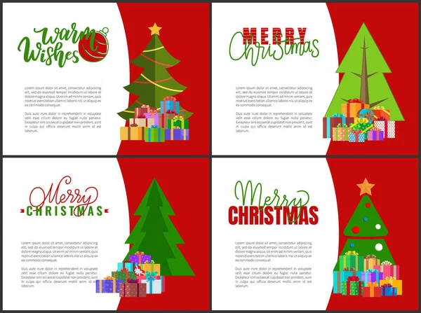 Joyeux Noël Cartes, Arbres de Noël verts, Guirlandes — Image vectorielle