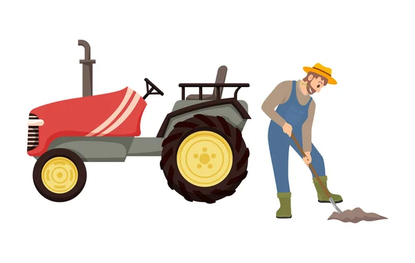 Boer en landbouwmachines, Vector Banner — Stockvector