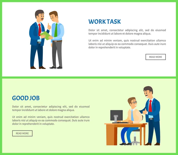 Arbeitsaufgabe und gute Arbeit, Aufsicht durch den Firmenleiter — Stockvektor