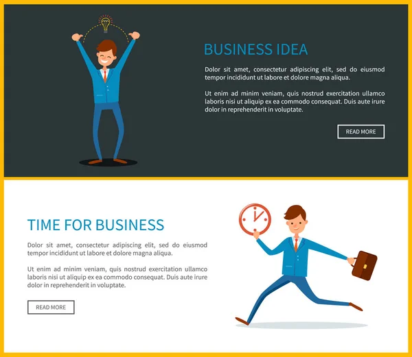 Business Idea, Le temps de l'homme d'affaires, Pages Web — Image vectorielle