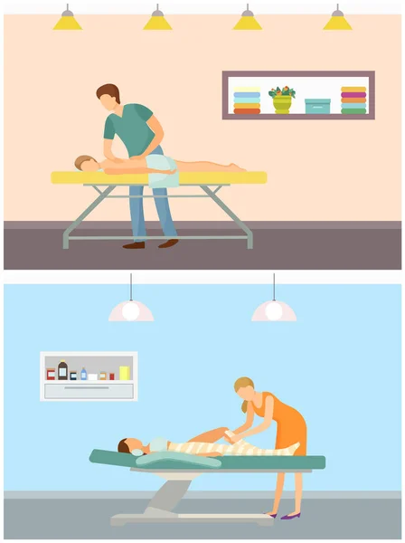 Massage en Body Wrap Procedures Salon Set Vector — Stockvector