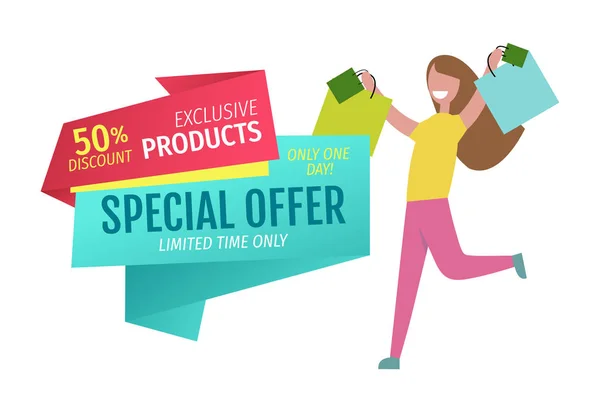 Oferta especial vetor banner com pessoa de compras — Vetor de Stock