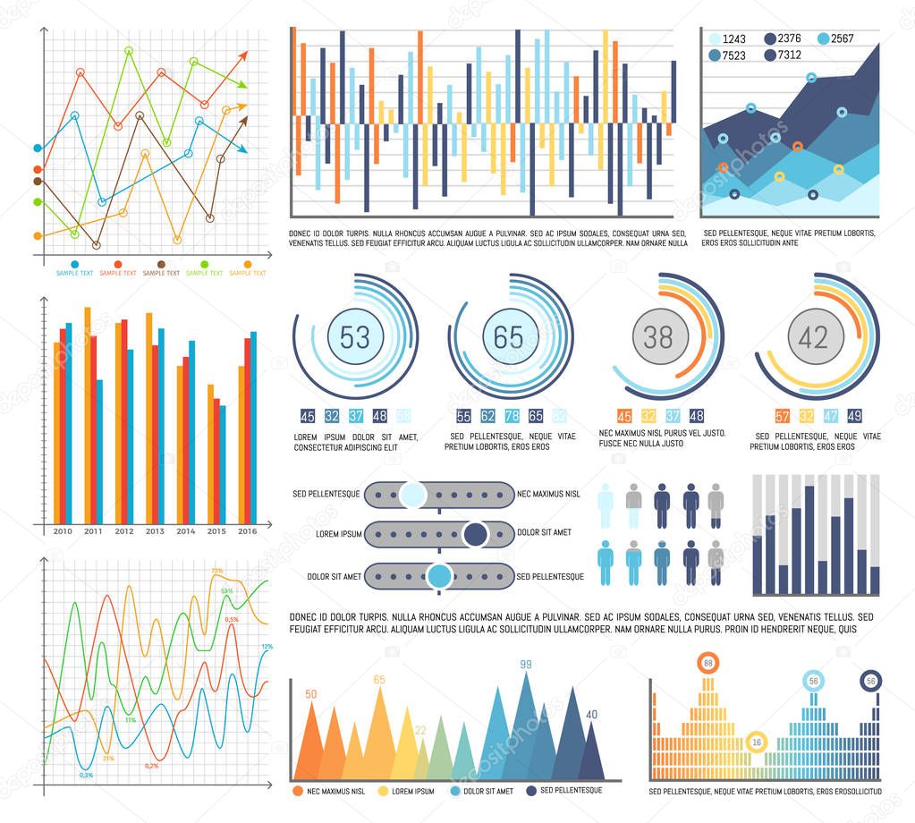 Pie Diagrams with Segments and Flowcharts Set