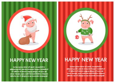 Noel dilek mutlu yeni yıl kartpostalı domuz vektör