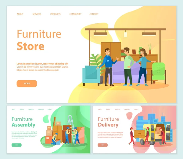 Bannières en ligne de magasin de meubles, service de livraison — Image vectorielle