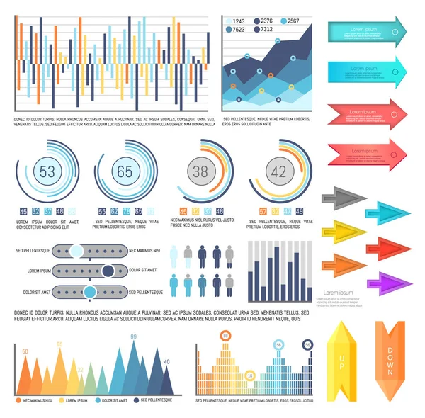 Infographies avec des pointes de flèche, des informations cartographiques — Image vectorielle