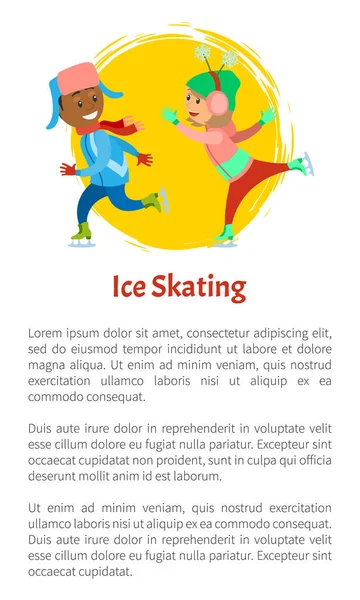 Ijs schaatsen kinderen op ijsbaan spelen samen Winter — Stockvector