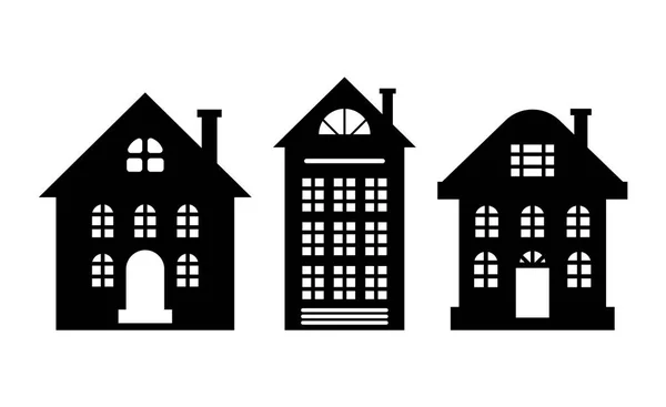 Houses Monochrome Silhouette Multi Storey Building — Stock Vector