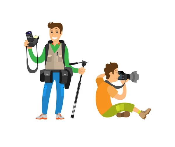 Fotógrafo Freelancer Hombres Tomando Fotos Vector — Vector de stock