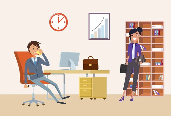 Business Appointment of Man Boss and Woman Client — Stock Vector