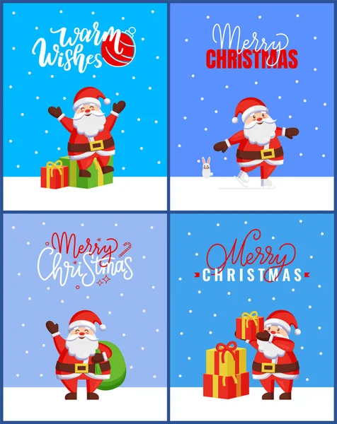 Merry Christmas Collection Cards with Happy Santa — Stock Vector