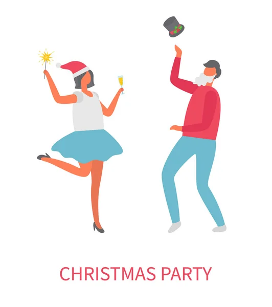Baile de la gente en la fiesta de Navidad, Vector de dibujos animados — Vector de stock
