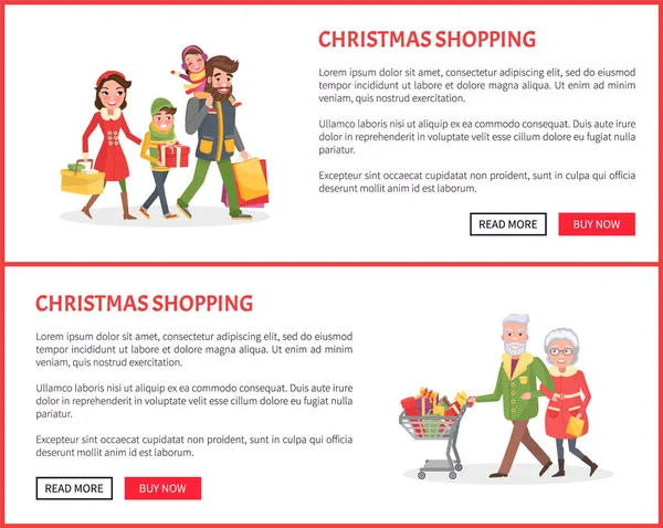 Cartaz de compras de Natal, Presentes de família e Natal —  Vetores de Stock