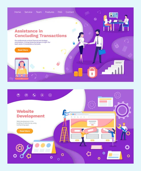 Asistencia Conclusión Transacciones Ayudante Personal Vector Línea Desarrollo Sitios Web — Vector de stock