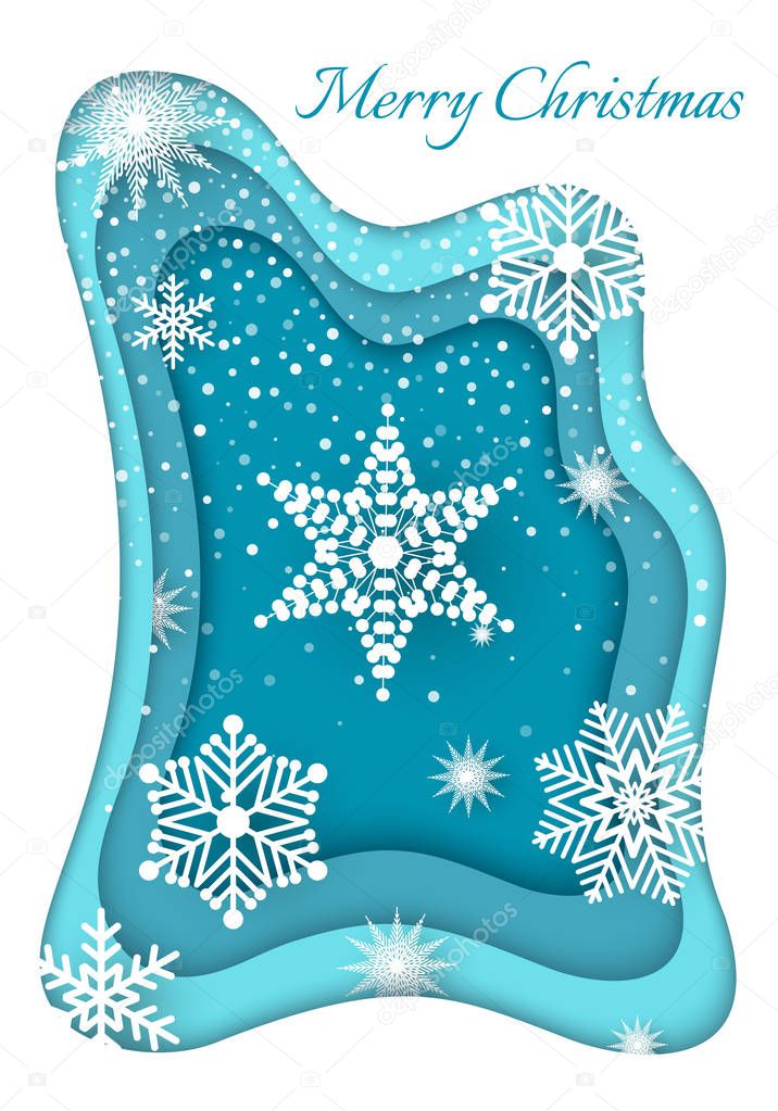 Merry Christmas Paper Cut White Snowflake Vector