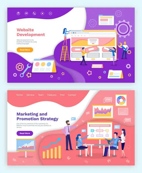 Conjunto de desarrollo, marketing y promoción de sitios web — Vector de stock