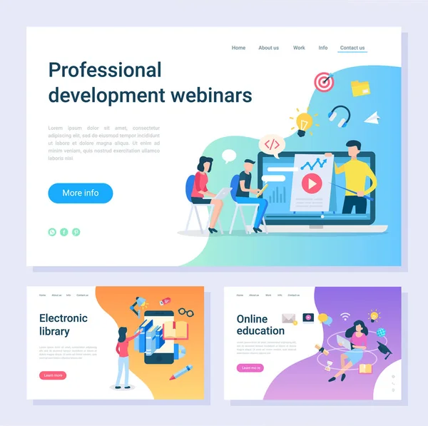 Webinaire de développement, pages Web de la bibliothèque électronique — Image vectorielle