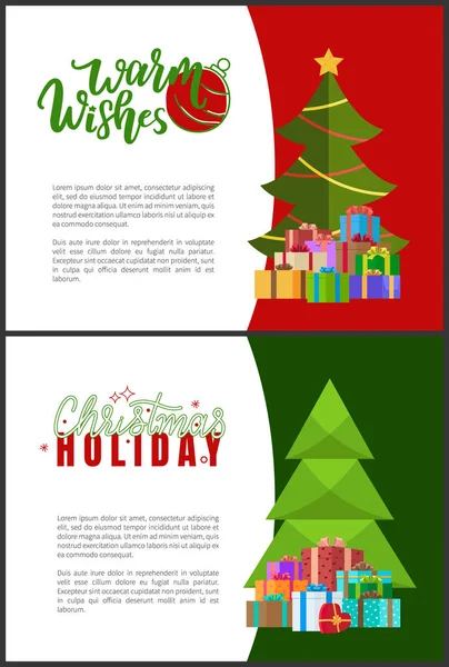 Warm Wishes and Christmas Holidays Greeting Cards — Stock Vector