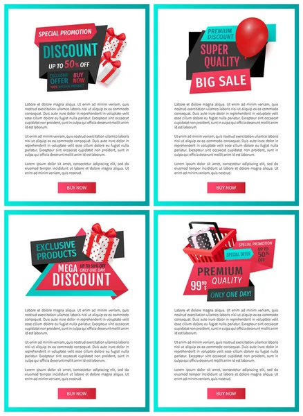 Mega Discount, Ensemble de bannières de vente de produits exclusifs — Image vectorielle