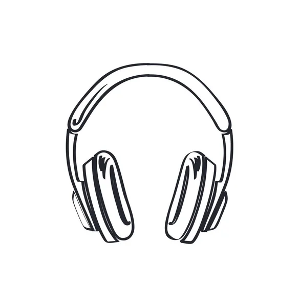 Fejhallgató, fejhallgató-val a zene játék hangosan vázlat — Stock Vector