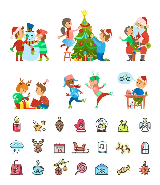 Christmas wakacje zimowe przygotowania i ikony — Wektor stockowy