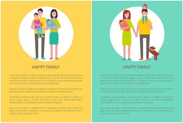 Muestra de texto del cartel de la familia feliz, personas en círculo — Vector de stock