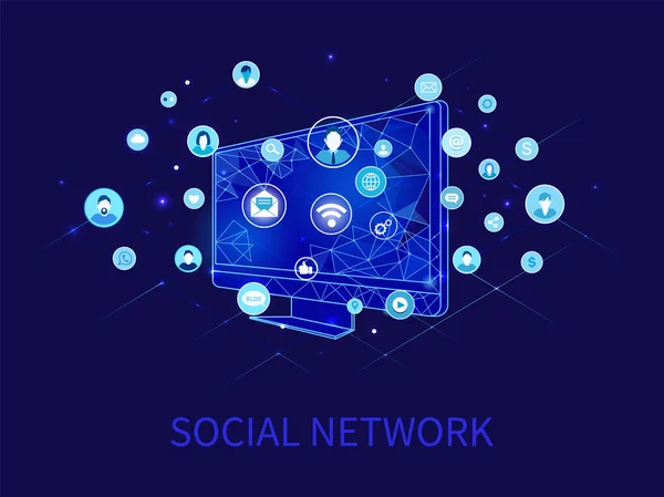 Sociální síť a počítač s profily vektor — Stockový vektor