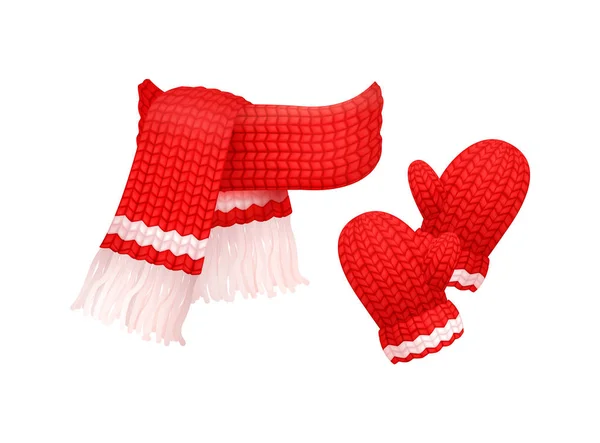 Вовняна рукавиці та трикотажні шарф вишиту білим — стоковий вектор