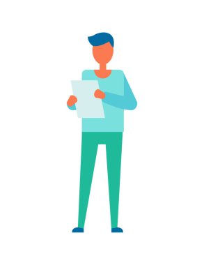 Kişi okuma kağıt sayfa vektör çizim