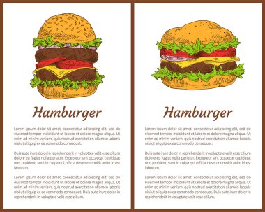 Hamburger yemek posterler vektör çizim ayarla