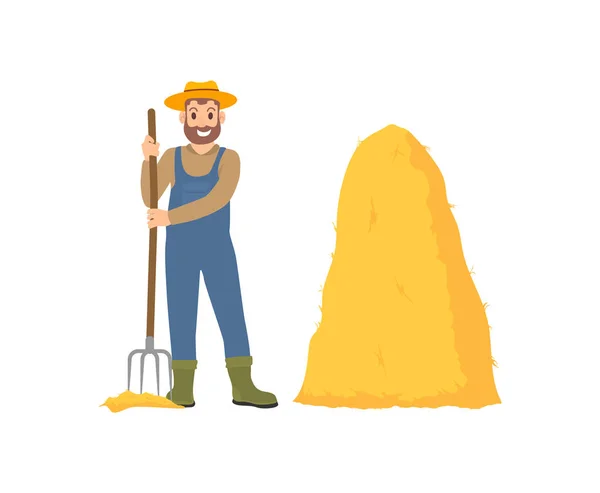 Person agricole avec Hayfork Illustration vectorielle — Image vectorielle