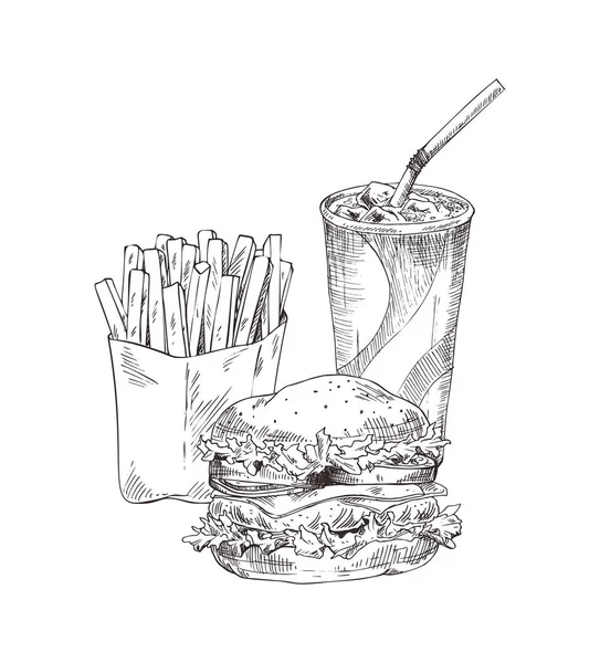 Hamburguesa y refresco Set Vector Ilustración — Archivo Imágenes Vectoriales