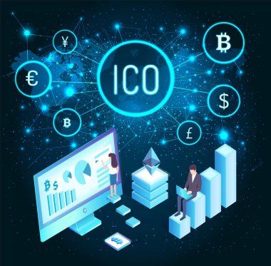 ICO ve kadın beyaz tahta ve grafikleri vektör