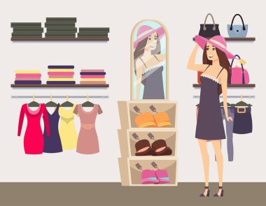 Kadın şapka vektör üzerinde çalışırken butik alışveriş
