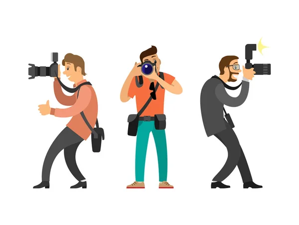 Fotoğrafçılar veya Paparazzi dijital fotoğraf makineleri ile — Stok Vektör