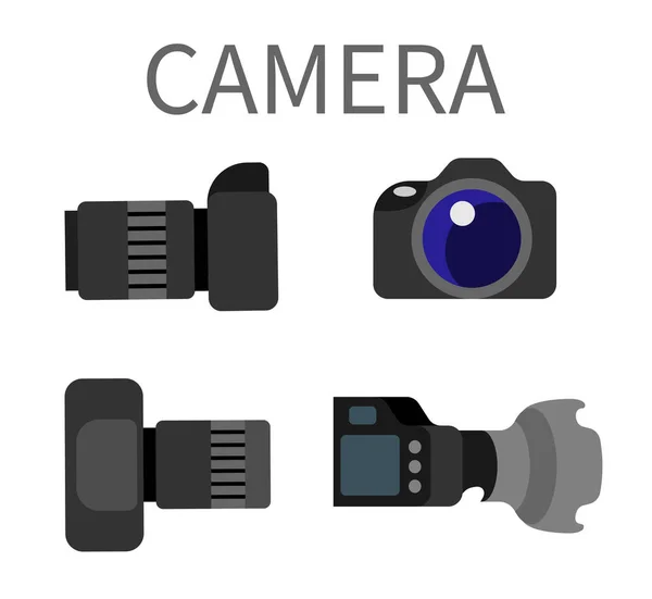 Fotocâmeras digitais com lente isolada em branco . — Vetor de Stock
